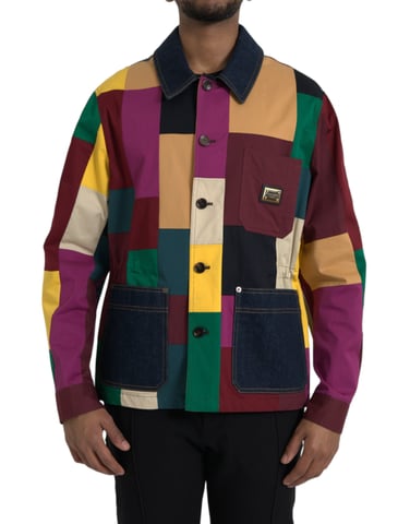 Chaqueta de mezclilla multicolor con patchwork