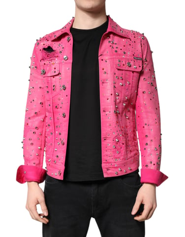 Chaqueta de mezclilla rosa con cristales