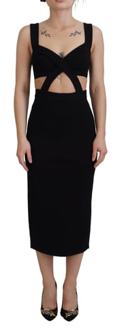 Vestido midi negro sin mangas con corte