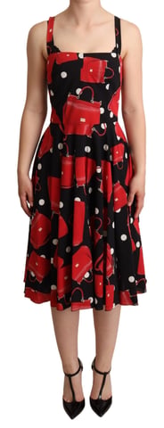 Vestido con Estampado de Bolitas y Bolso