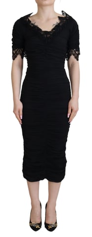 Vestido Midi Fruncido de Mangas Cortas