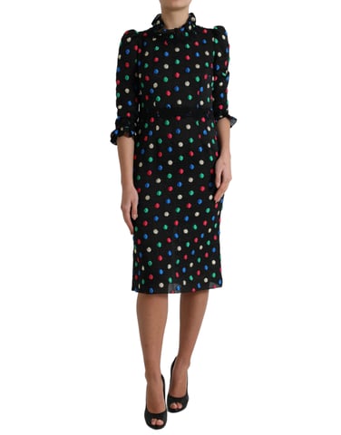 Vestido Lápiz Multicolor con Lunares y Mangas de 34