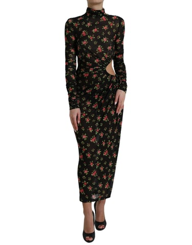 Vestido Midi de Malla con Estampado Floral y Corte