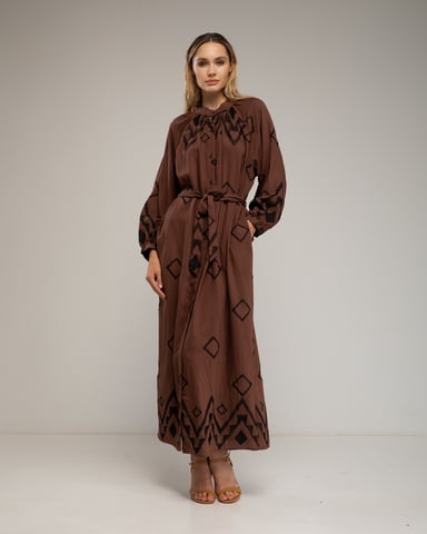 Vestido camisa con cuello mao y mangas anchas