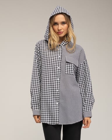 Camisa de cuadros vichy oversize con capucha