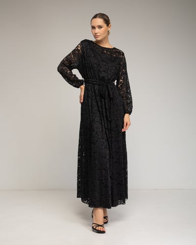 Vestido largo de encaje con cintura elástica