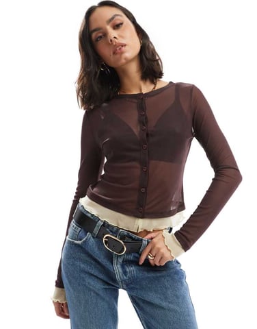 ASOS DESIGN nätknapp med kontrastkanter i brunt