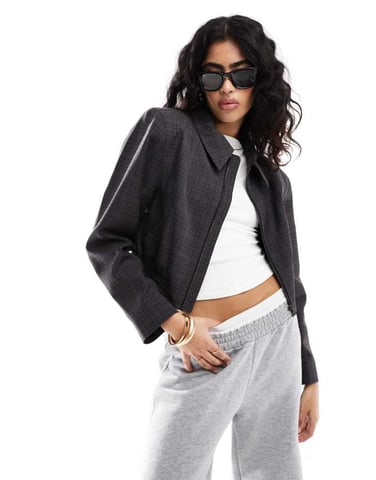 ASOS DESIGN topp med krage, kort bomberjacka i rutigt mönster
