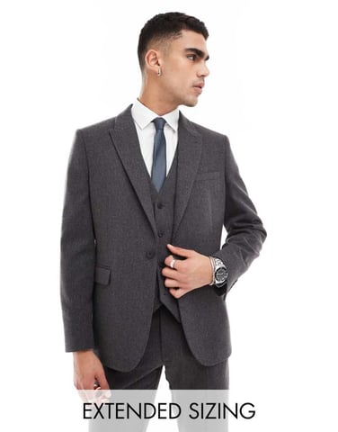 ASOS DESIGN skinny blazer i ullblandning i kolgrå korgväv