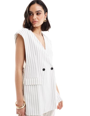 ASOS DESIGN ärmlös skräddarsydd blazer med knytband i vit rand