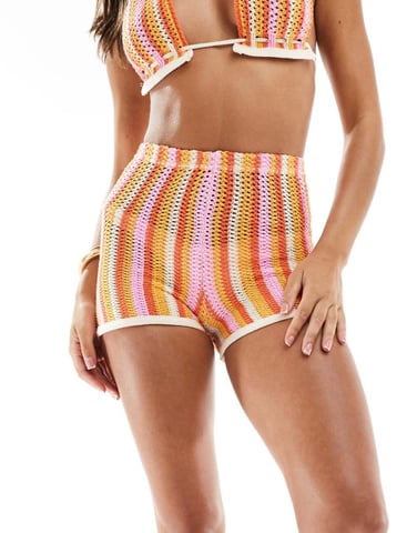 Missyempire virkad shorts-set i orange och rosa ränder