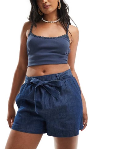 JDY chambray knyt framshorts i indigoblå