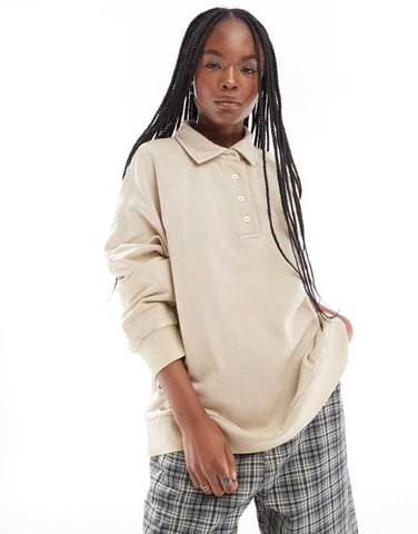 ASOS DESIGN tyngdskjorta med krage i beige syra-tvätt