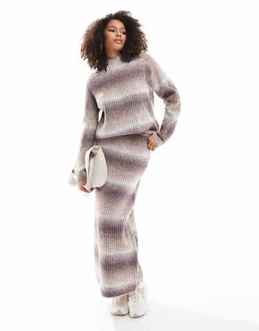 YAS ombre stickad maxi kjol set i neutral - BRUN