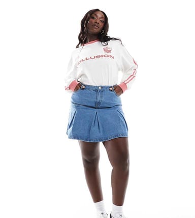 In The Style Plus plisserad denim mini kjol i blått