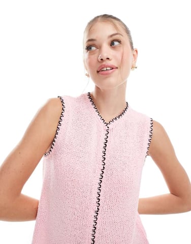 ASOS DESIGN crewneck-väst med stickat täcke i rosa