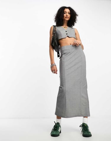 ASOS DESIGN koordinerad blyertsmidkjol i grå mono-rutigt