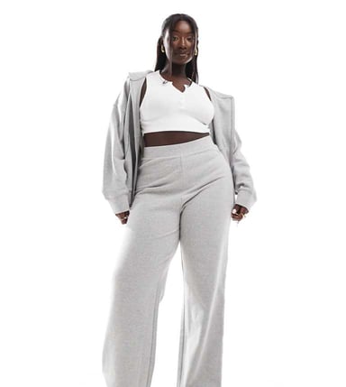 ASOS DESIGN Curve supersoft co-ord vidbenad jogger i gråmelerad - GRÅ