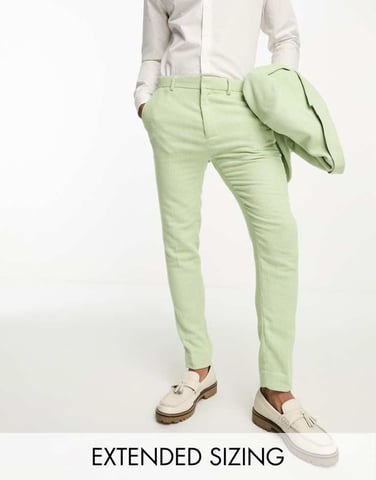 ASOS DESIGN bröllop super slim ullblandning hundtandsmönster kostymbyxor i salviagrön