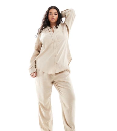 ONLY Curve linneblandning avslappnade byxor i beige