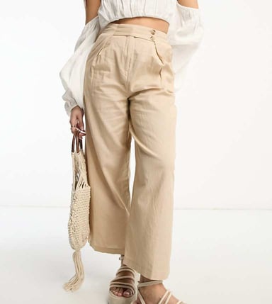 Vila Petite linne-touch knappbyxa med vida ben i beige