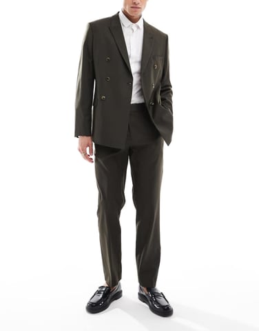 ASOS DESIGN slim fit ren ullblandning kostymbyxa i oliv