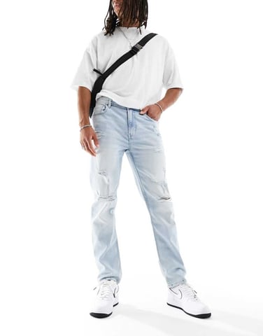 Cotton On slim fit raka jeans i tvättad blå