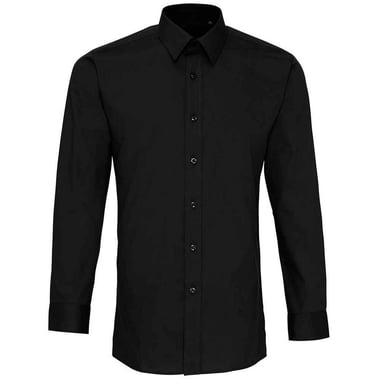 Premier Mens Poplin Fitted Long-Sleeved Shirt (Black)