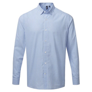 Premier Mens Maxton Checked Long-Sleeved Shirt (Light Blue/White)