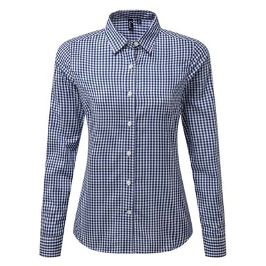 Premier Womens/Ladies Maxton Checked Long-Sleeved Shirt (Navy/White)