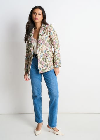 Chaqueta entallada de jacquard floral beige