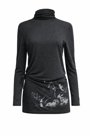 Top de cuello alto estampado con detalle lateral ajustable