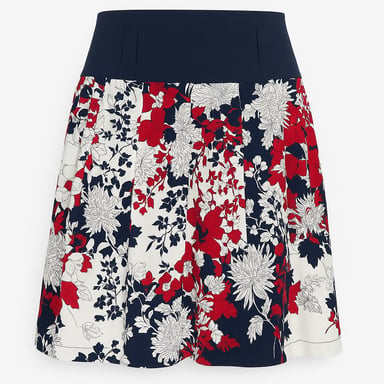 Falda plisada floral de corte A con cinturilla azul marino en contraste