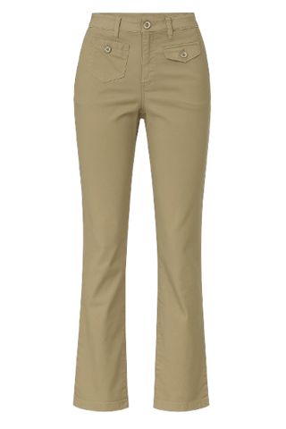 Pantalones beige de cintura alta a medida con detalle de bolsillo con solapa