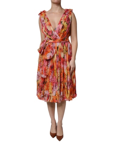 Vestido midi plizado con estampado floral