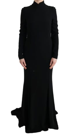 Vestido de Manga Larga de Crepé Negro