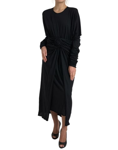 Vestido Midi de Detalle de Rosa con Mangas Largas