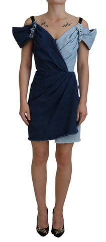Vestido de mezclilla mini estilo envolvente bicolor