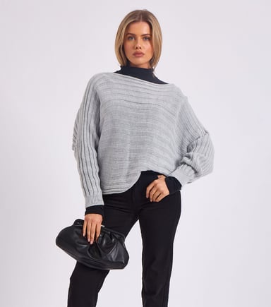 Jersey oversize de punto a rayas con mangas murciélago