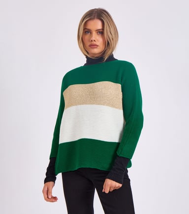 Jersey oversize de cuello en V y tejido de rayas