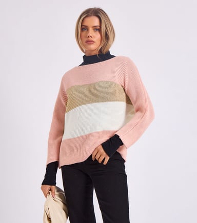 Jersey oversize de cuello en V y tejido de rayas