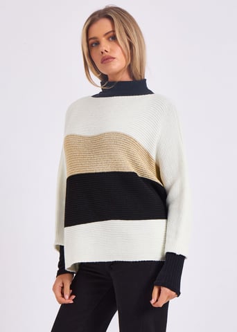 Jersey oversize de cuello en V y tejido de rayas