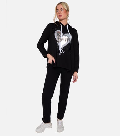 Top largo oversize con capucha y estampado Black Heart