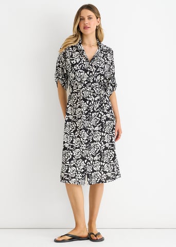 Vestido midi con cinturón y botones negros
