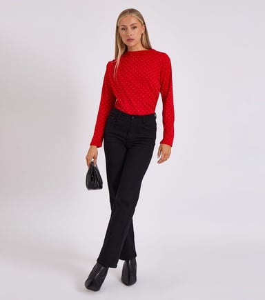 Body con cuello vuelto y tachuelas rojas Diamante