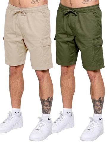 Kruze | Pack de 2 Pantalones Cortos Cargo para Hombre - BLK/LTGREY