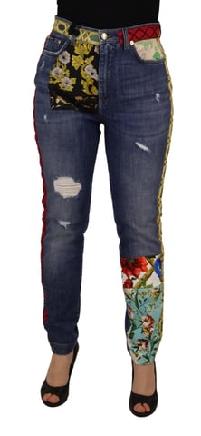 Jeans de Mezclilla Desgastados Floral Patch de Dolce Gabbana