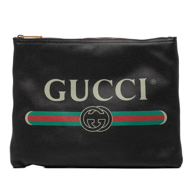 Cartera de mano con logo de cuero mediana de segunda mano