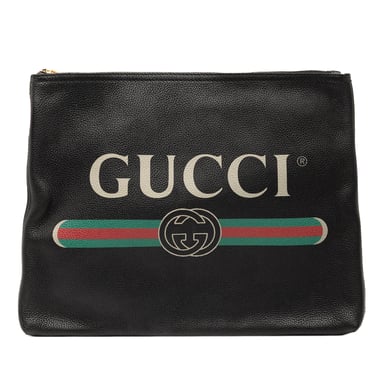 Cartera Clutch de Cuero con Logo de Talla Mediana de Segunda Mano