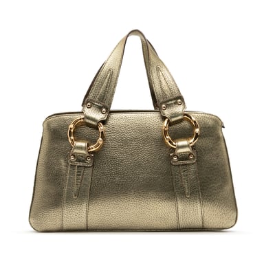 Bolso de mano de metal bambú de piel de ternera metálica de segunda mano